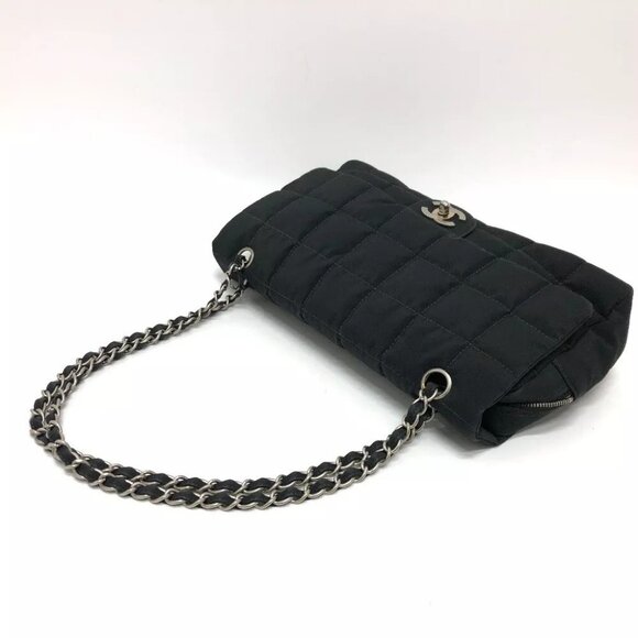 CHANEL CC Mark Chocolate bar Chain Shoulder Bag Nylon Black/SilverHardware - Picture 8 of 16